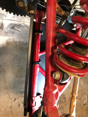 Trail Armor iMpact front A-arm guard lower arm fit and spring detail on Honda Talon 1000R RS Fox Live Valve 2019-2023