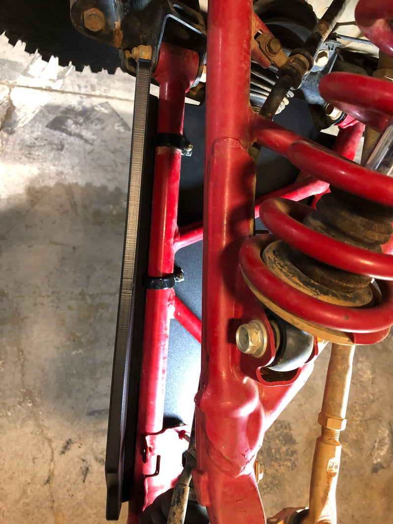 Trail Armor iMpact front A-arm guard lower arm fit and spring detail on Honda Talon 1000R RS Fox Live Valve 2019-2023
