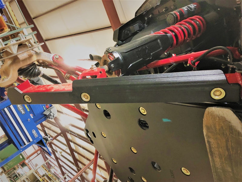 Trail Armor iMpact trailing arm guard installed view on Honda Talon 1000R RS Fox Live Valve UTV 2019-2026