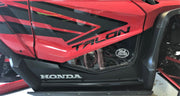 Trail Armor lower door insert kit with logo badge installed on red Honda Talon 1000X 1000R Fox Live Valve 2019-2022