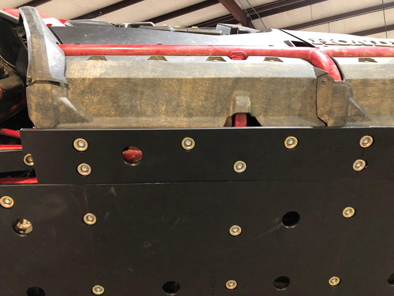 Trail Armor full skids belly plate close up with bolt pattern on Honda Talon 1000X-4 XS-4 R-4 Fox Live Valve
