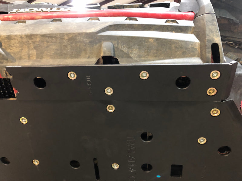 Trail Armor full skids front skid plate detail with mounting bolts on Honda Talon 1000X-4 XS-4 R-4 Fox Live Valv