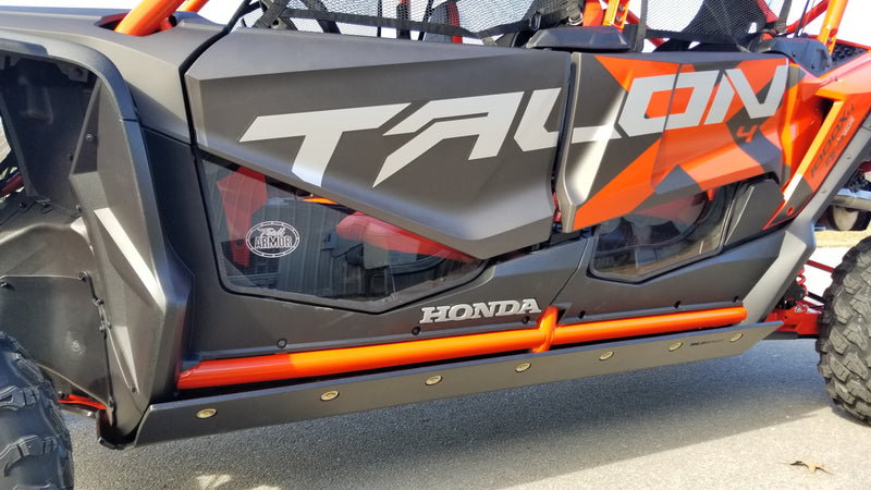 Trail Armor full skids rock slider side profile with logo on orange Honda Talon 1000X-4 Fox Live Valve 2020-2026