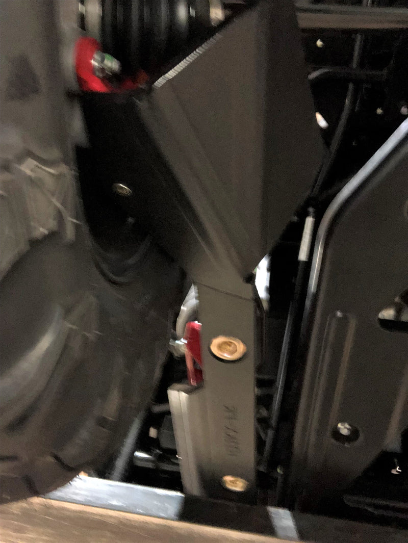 Trail Armor trailing arm guard fin and wheel well protection detail on Honda Talon 1000X XS X-4 Fox Live Valve