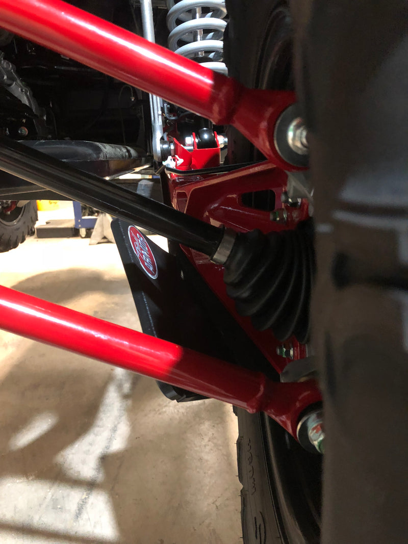 Trail Armor trailing arm guard logo badge and CV boot shield view on Honda Talon 1000X XS X-4 Fox Live Valve
