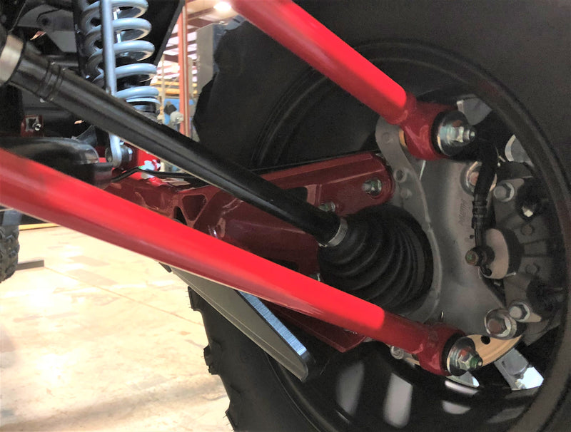 Trail Armor trailing arm guard outer CV boot and brake rotor protection view on Honda Talon 1000X XS X-4 Fox Live Valve