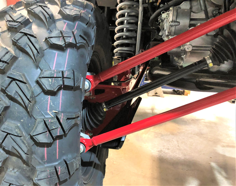 Trail Armor trailing arm guard wheel and suspension view on Honda Talon 1000X XS X-4 Fox Live Valve UTV