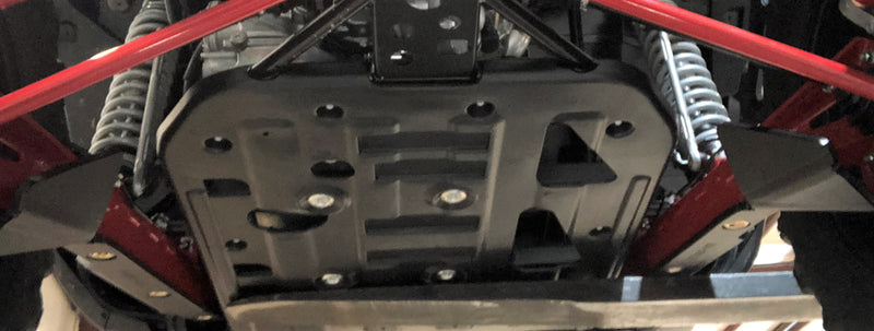 Trail Armor trailing arm guards belly undercarriage view with skid plate on Honda Talon 1000X XS X-4 Fox Live Valve