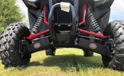 Trail Armor trailing arm guards rear view with logo badges on Honda Talon 1000X XS X-4 Fox Live Valve UTV