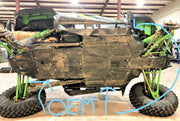 OEM stock skid plate underside view on Kawasaki KRX 1000 before Trail Armor upgrade