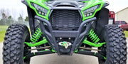 Trail Armor black iMpact Front Guards straight-on front view with winch on Kawasaki KRX 1000 outdoors