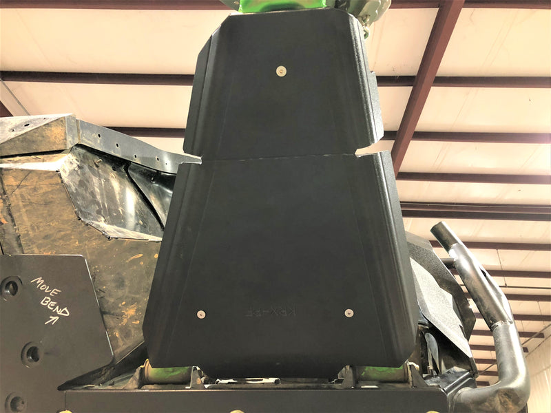Trail Armor black iMpact Front Guards KRX-PF installed front view on Kawasaki KRX 1000 in shop
