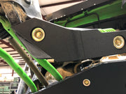 Trail Armor black iMpact Trailing Arm Guard angled end bracket and bolt detail on Kawasaki KRX 1000