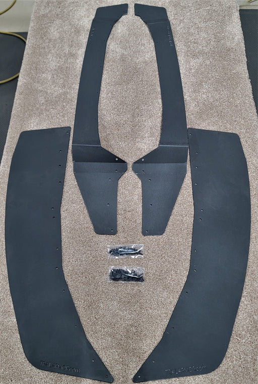Trail Armor black mud flap fender extensions complete 4-piece kit with hardware flat lay KRX 1000