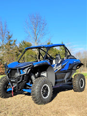 Trail Armor black mud flap fender extensions full side view on Kawasaki KRX 1000 outdoor blue sky
