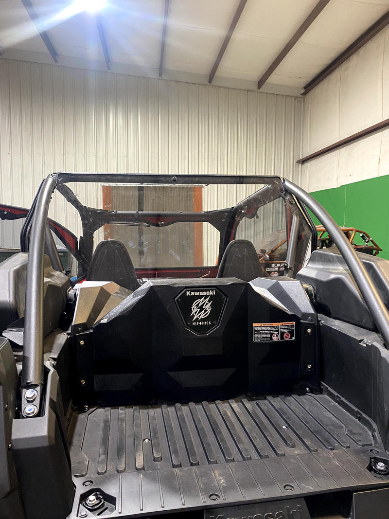 Trail Armor Kawasaki KRX 1000 Rear Window Dust Shield Kit rear interior view showing full fitment