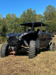 Trail Armor black mud flap fender extensions on Kawasaki KRX 4 1000 stealth build front hero outdoor