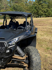 Trail Armor black mud flap fender extension front quarter on Kawasaki KRX 4 1000 stealth build outdoor