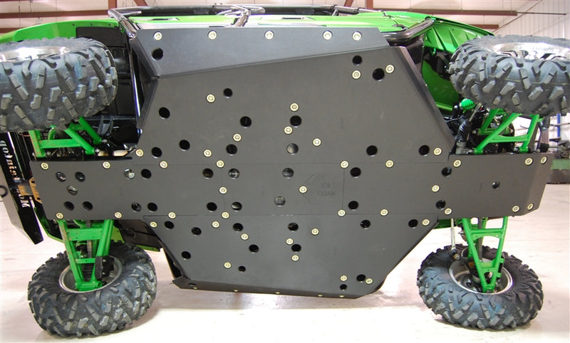 Trail Armor Kawasaki Teryx 4 full skid plate undercarriage view with slider nerfs and mounting hardware