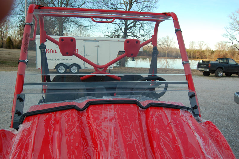 Trail Armor Kawasaki Teryx CoolFlo Windshield installed on 2008 2009 model front view in red