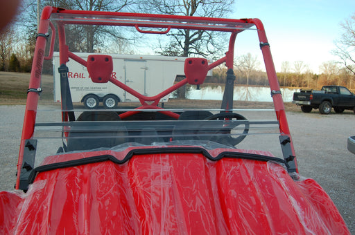Trail Armor Kawasaki Teryx CoolFlo Windshield installed on 2008 2009 model front view in red