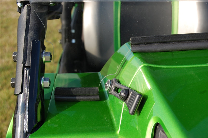 Trail Armor Kawasaki Teryx CoolFlo Windshield Fast Clamp lever closeup showing roll cage mount