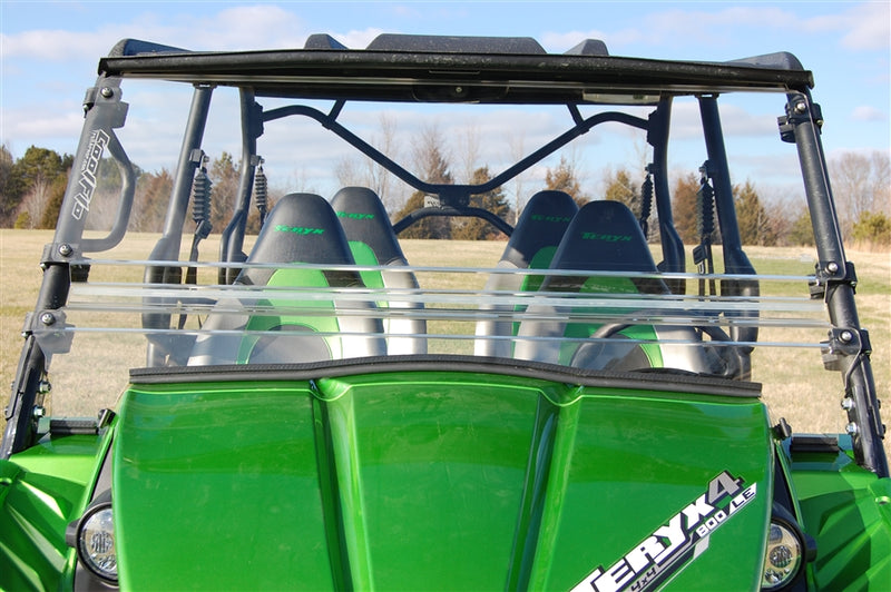 Trail Armor Kawasaki Teryx4 CoolFlo Windshield with Fast Clamps installed front view on 800 LE