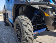 Trail Armor full skid plate blue installed side view on Polaris General