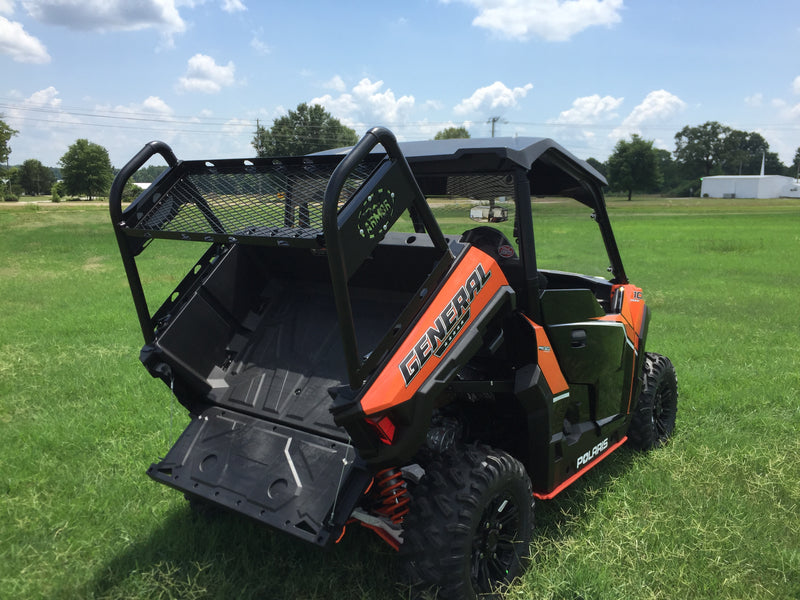 Trail Armor rear rack installed on orange Polaris General 1000 outdoor