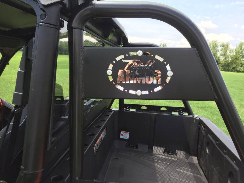 Trail Armor rear rack logo plate closeup Polaris General 1000 outdoor
