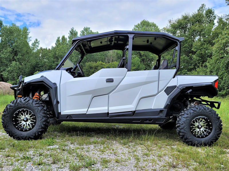 Trail Armor full skid plate side profile on white Polaris General 4 outdoor