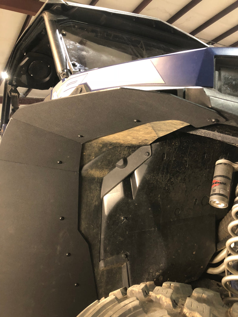 Trail Armor mud flap fender extension closeup fit on Polaris General XP