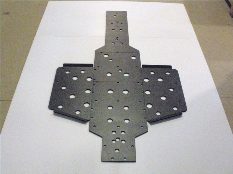 Trail Armor full skid plate for a Polaris Ranger 800 6x6 shown unassembled
