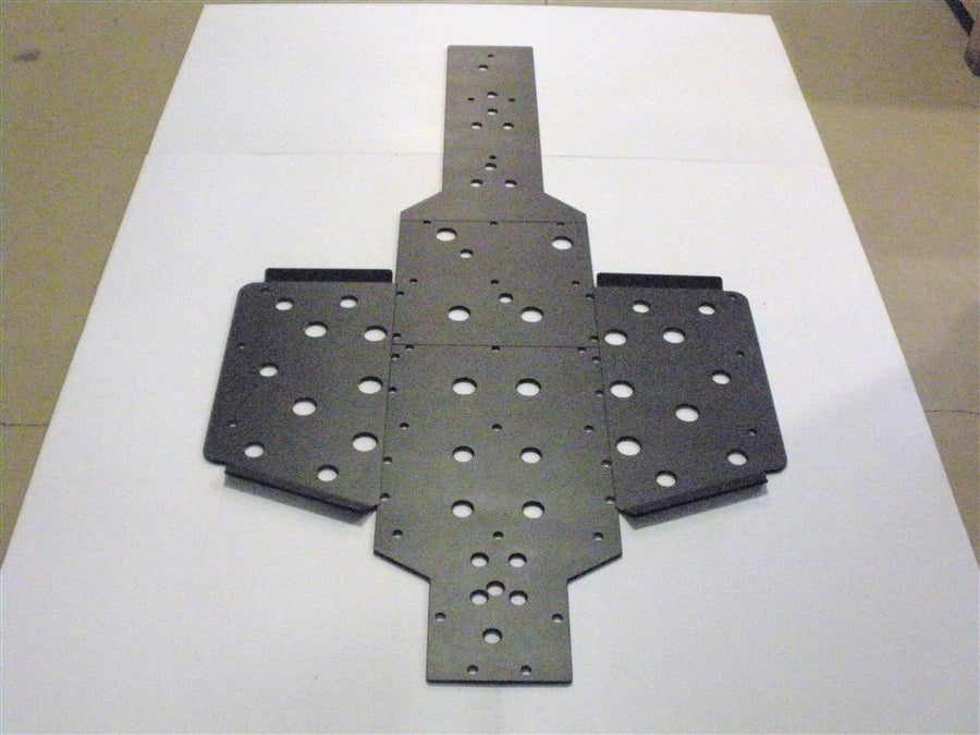 Trail Armor full skid plate for a Polaris Ranger 800 6x6 shown unassembled