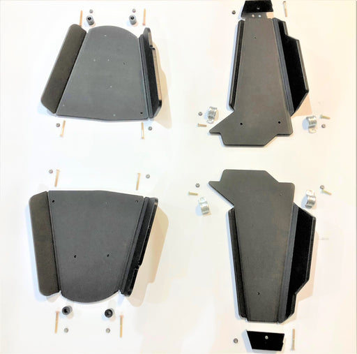 Trail Armor A-arm guards for a Polaris Ranger XP 1000 shown unassembled with hardware