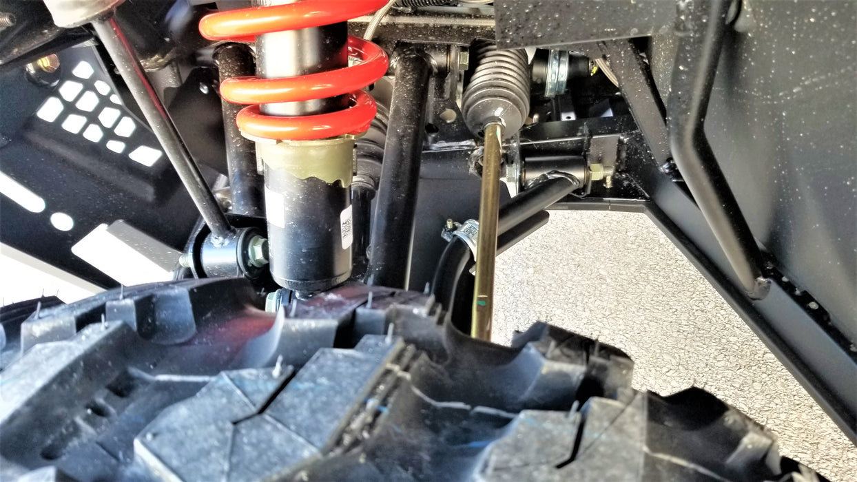 Polaris Ranger XP 1000 front suspension and CV boot shown before Trail Armor guards