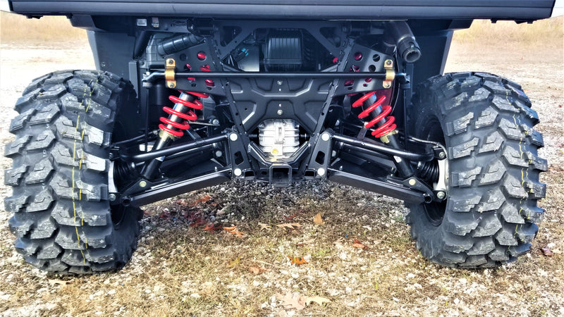 Polaris Ranger XP 1000 rear suspension shown before installing Trail Armor A-arm guards