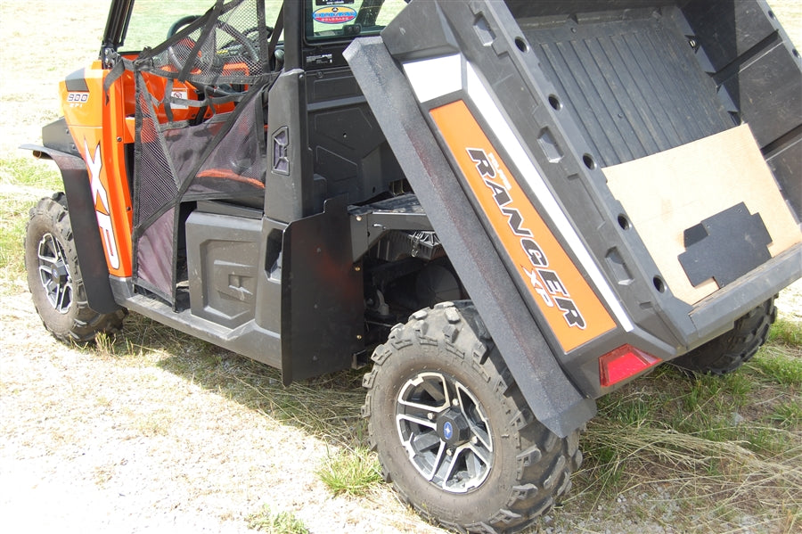 Trail Armor fender extensions on a Polaris Ranger XP 900 UTV with the tailgate open