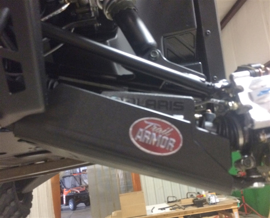 Trail Armor A-arm CV boot guard with logo installed on a Polaris Ranger XP suspension