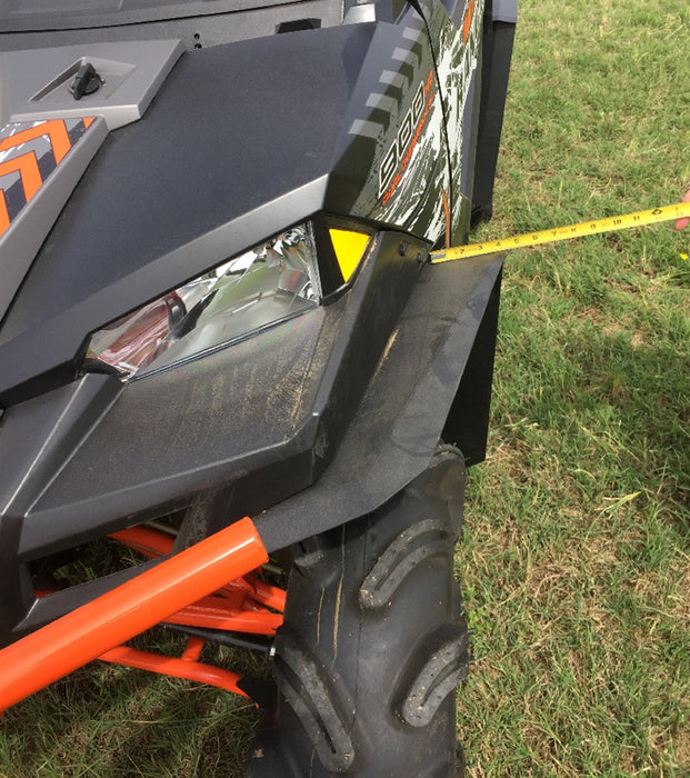 Trail Armor front fender extension measured near the headlight of a Polaris Ranger XP