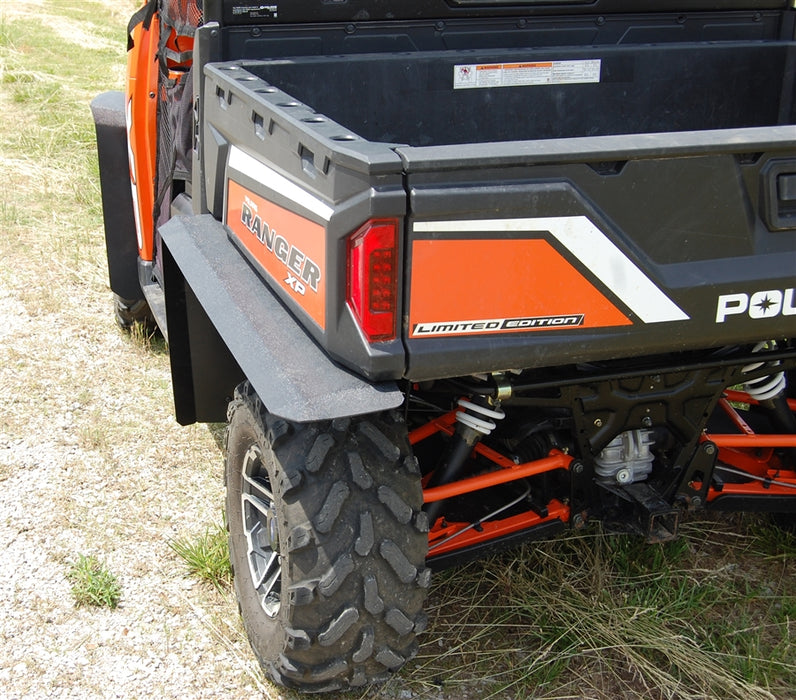 Trail Armor rear fender extension mounted near the bed corner of a Polaris Ranger XP UTV