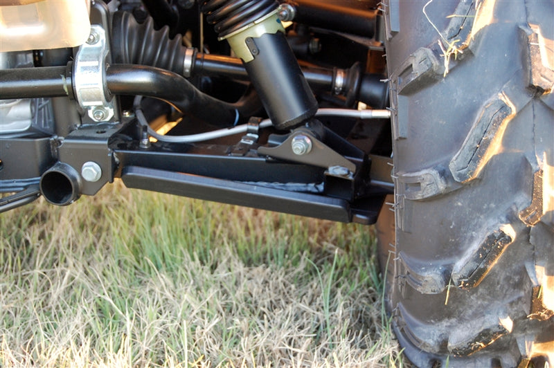Trail Armor A-arm guard mounted near Polaris RZR 900 wheel and suspension