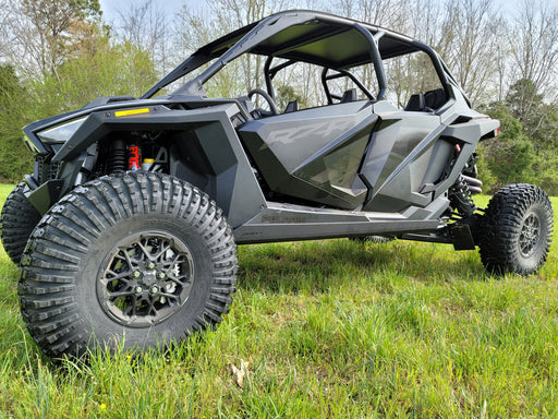 Trail Armor full skid plate installed on gray Polaris RZR Pro R 4, side view