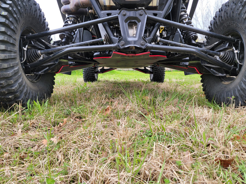 Underside view of Trail Armor rear skid plate on Polaris RZR Pro R 4