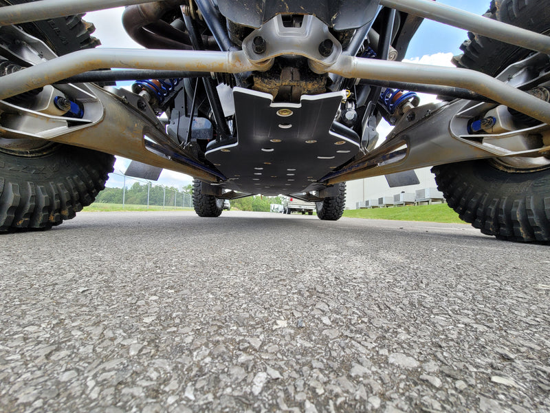 Front skid plate underside view on Polaris RZR Pro R with Trail Armor