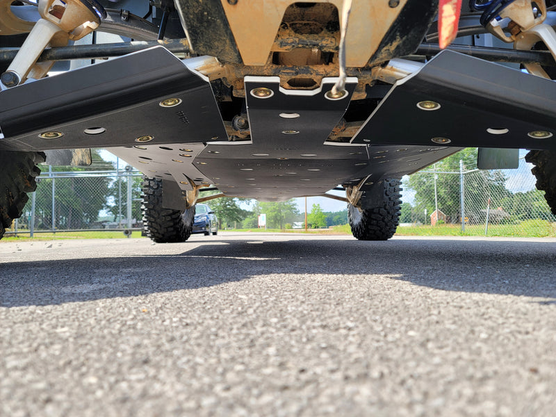 Underside view of Trail Armor full skid plate on Polaris RZR Pro R