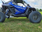 Blue Polaris RZR Pro R with Trail Armor skid plate, full side profile view