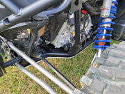Trail Armor skid plate near engine bay on Polaris RZR Pro R suspension