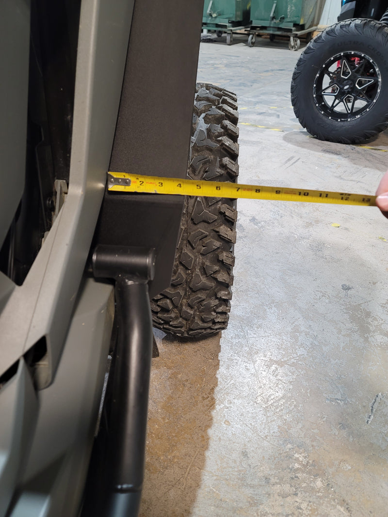 Measuring tire-to-fender gap for Trail Armor flare on Polaris RZR Pro XP