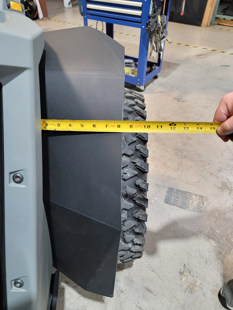 Measuring width of Trail Armor fender flare fitted on Polaris RZR Pro XP
